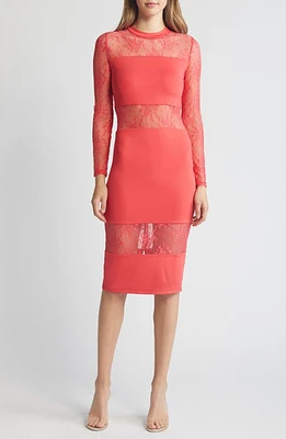 bebe Lace Inset Long Sleeve Midi Dress at Nordstrom,