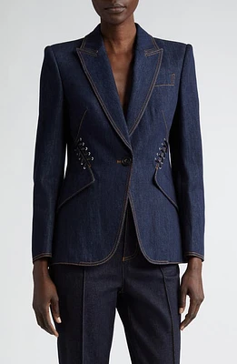 Alexander McQueen Lacing Detail Denim Blazer Dark Cold Wash at Nordstrom, Us