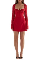 HOUSE OF CB Jennica Long Sleeve Satin & Lace Minidress Red Rose at Nordstrom,