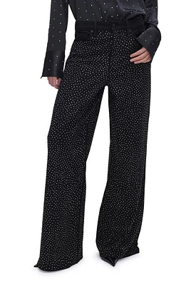 Good American Ease Rhinestone Wide Leg Jeans Black323 at