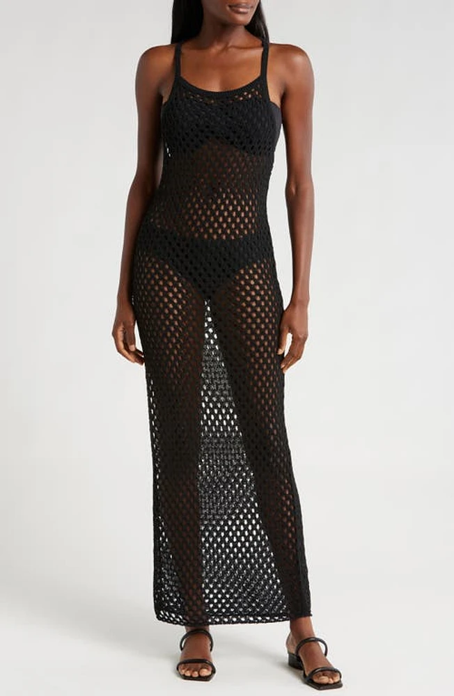 Sweaty Betty Beachside Crochet Cover-Up Dress Black at Nordstrom,