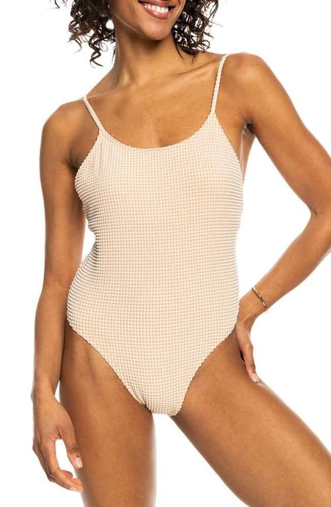 Roxy Gingham One-Piece Swimsuit Porcini at Nordstrom,