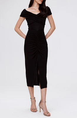 Diane von Furstenberg Stephen Portrait Neck Midi Dress Black at Nordstrom,