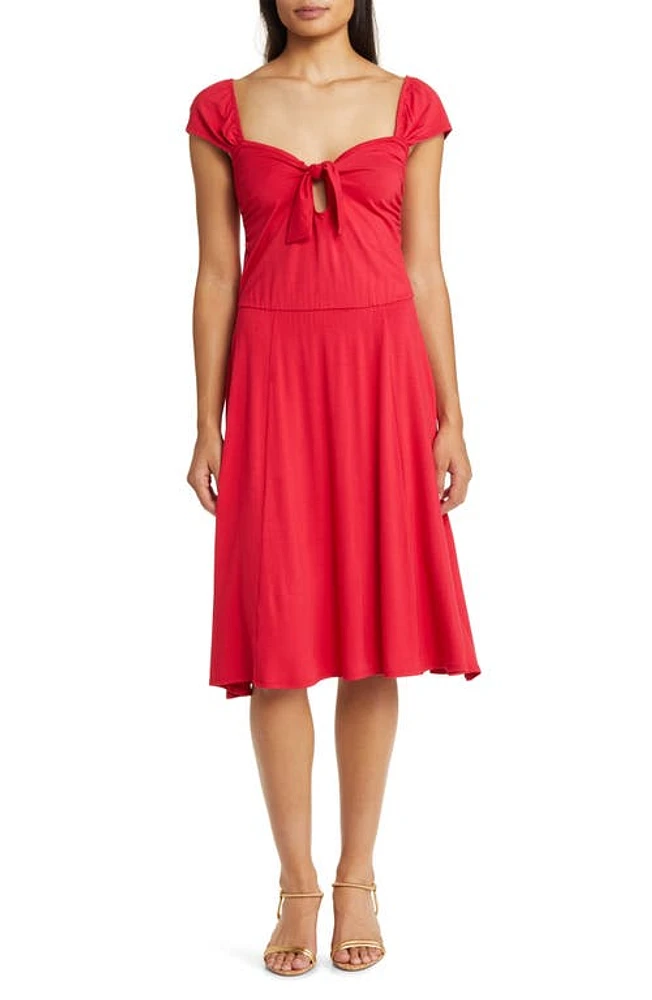 Loveappella Tie Front Cap Sleeve A-Line Dress at Nordstrom,