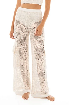 Agua Bendita Maca Jardim Lace Wide Leg Cover-Up Cargo Pants Beige at Nordstrom,