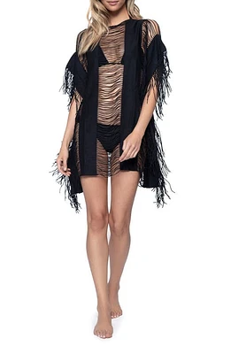 PQ SWIM Monique Draped Fringe Cover-Up Dress Black at Nordstrom,