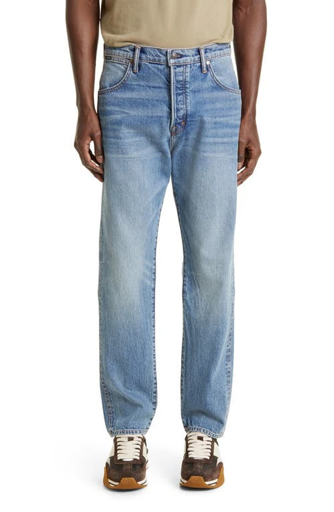 TOM FORD Tapered Fit Stretch Denim Jeans Washed Blue at Nordstrom,