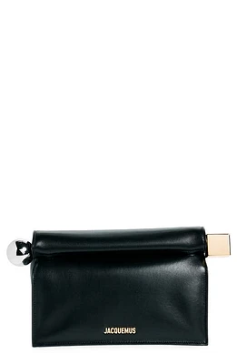 Jacquemus La Pochette Rond Carré Leather Clutch in Black 990 at Nordstrom