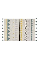 Lorena Canals Geometric Tassel Rug in Azteca Natural-Vintage Blue at Nordstrom