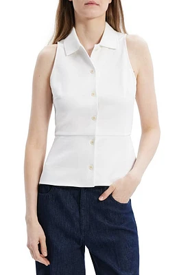 Theory Cotton Blend Piqué Peplum Top White at Nordstrom,