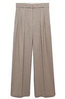 MANGO Pleated Chalk Stripe Wide Leg Pants Medium Brown at Nordstrom,