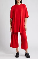 Dressed in Lala Lex Ribbed Oversize T-Shirt & High Waist Crop Pants Set in Cherry Red at Nordstrom, Size Medium