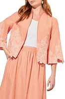 Ming Wang Embroidered Open Front Jacket Coral Sand/White at Nordstrom,