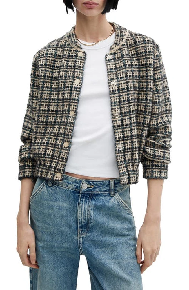 MANGO Dolors Tweed Bomber Jacket Navy at Nordstrom,