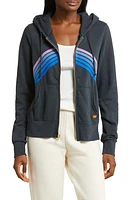 Aviator Nation Mountain Stitch Chevron Stripe Zip-Up Graphic Hoodie in Charcoal/Blue Purple at Nordstrom, Size Large