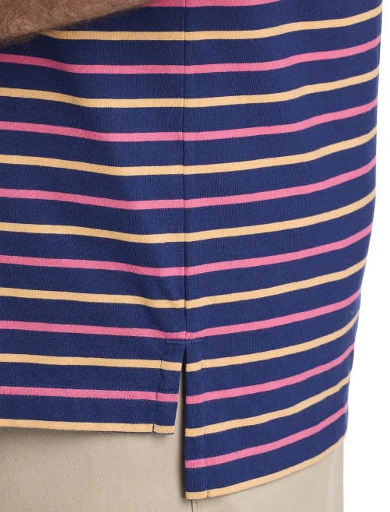 Harbor Bay by DXL Multi-Striped Polo Shirt Navy Pink Orange at Nordstrom,