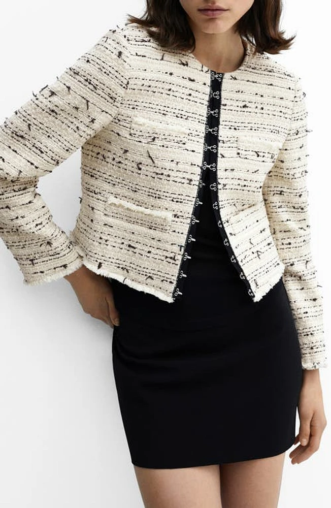 MANGO Modena Stripe Crop Tweed Jacket Light Beige at Nordstrom,