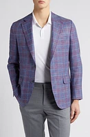 Peter Millar Tailored Fit Plaid Wool, Silk & Linen Blend Sport Coat Blue at Nordstrom,