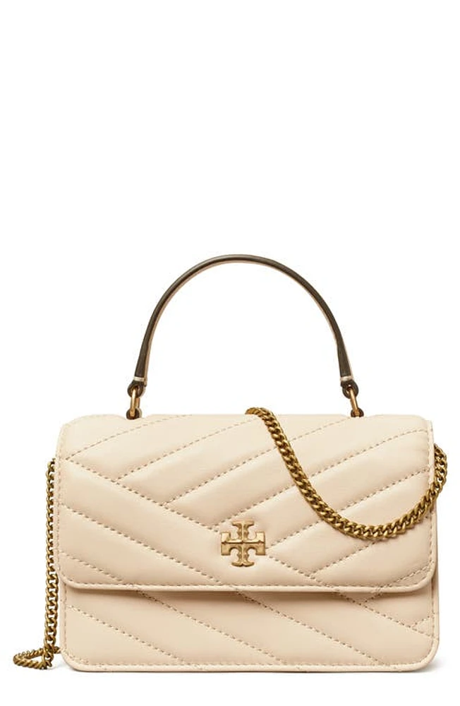 Tory Burch Mini Kira Chevron Quilted Leather Top Handle Wallet on a Chain in New Cream at Nordstrom