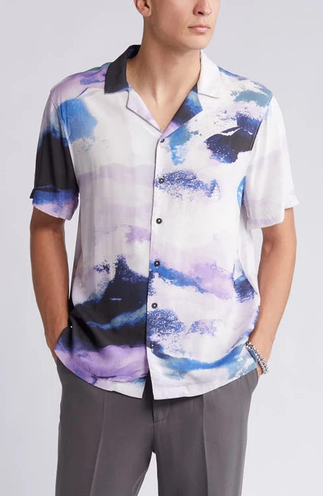 Open Edit Cloud Storm Relaxed Fit Camp Shirt Purple at Nordstrom,