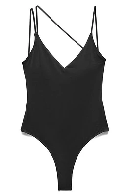 MANGO Strappy V-Neck One-Piece Swimsuit Black at Nordstrom,