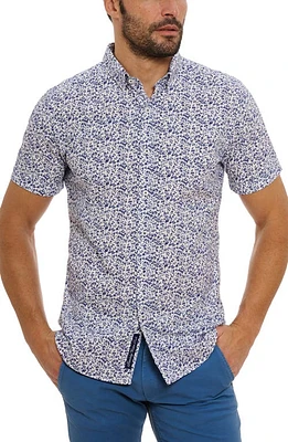 Robert Graham Bassel Floral Short Sleeve Button-Up Shirt Blue at Nordstrom,