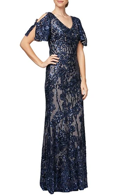 Alex Evenings Sequin Lace Cold Shoulder Trumpet Evening Gown at Nordstrom