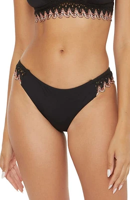 Becca Layla Crochet Trim Bikini Bottoms Black at Nordstrom,