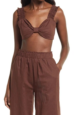 Charlie Holiday Diana Linen & Cotton Bra Top in Chocolate at Nordstrom, Size Large