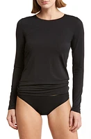 Oroblu Perfect Line Tulle Trim Stretch Modal T-Shirt Black at Nordstrom,