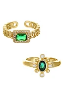 Ettika Set of 2 Cubic Zirconia Adjustable Rings in Green at Nordstrom