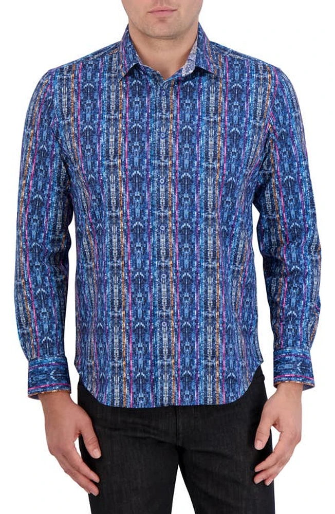 Robert Graham Oasis Knit Button-Up Shirt Blue Multi at Nordstrom,