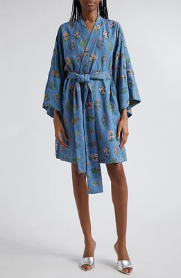 La Vie Style House Garden Flower Embroidered Long Sleeve Wrap Minidress in Slate Blue Multi at Nordstrom