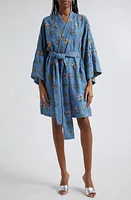 La Vie Style House Garden Flower Embroidered Long Sleeve Wrap Minidress in Slate Blue Multi at Nordstrom