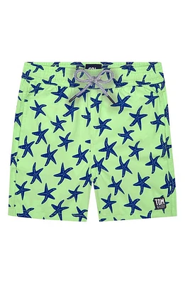 Tom & Teddy Kids' Starfish Print Swim Trunks Pale Green at Nordstrom,