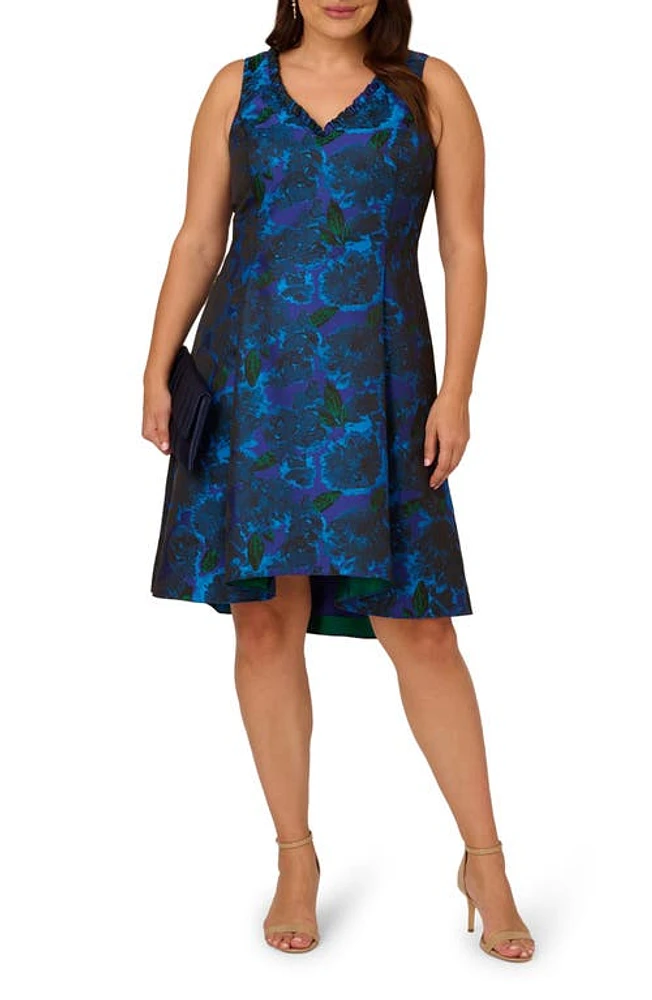 Adrianna Papell Ruffle Sleeveless Jacquard Dress Blue Multi at Nordstrom,