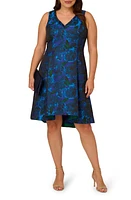 Adrianna Papell Ruffle Sleeveless Jacquard Dress Blue Multi at Nordstrom,