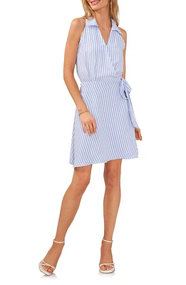 Vince Camuto Stripe Wrap Front Sleeveless Shirtdress in Airy Blue at Nordstrom, Size Medium