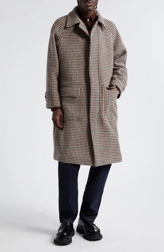 Drake's Houndstooth Virgin Wool Overcoat Black/Ecru at Nordstrom,