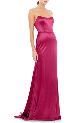 Mac Duggal Rhinestone Strap Satin Trumpet Gown Hot Pink at Nordstrom,