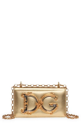 Dolce & Gabbana Logo Metallic Leather Crossbody Bag in 89869 Light Gold at Nordstrom