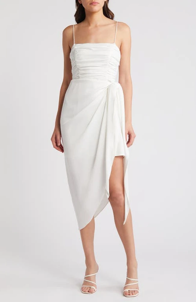 WAYF Ruched Bodice Satin Midi Dress Ivory at Nordstrom,