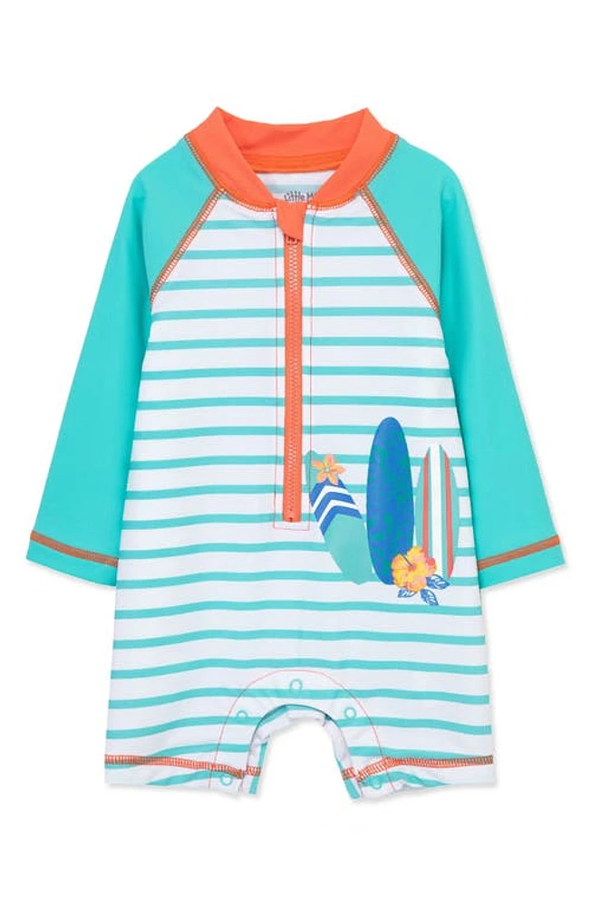 Little Me Tropical Long Sleeve One-Piece Rashguard Swimsuit Blue at Nordstrom,