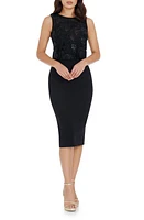 Dress the Population Amada Sequin Mixed Media Sheath Midi Black Multi at Nordstrom,