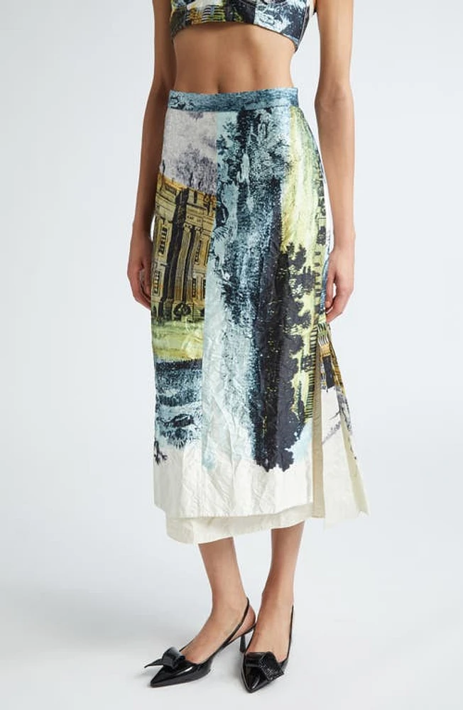 Erdem Print Satin Pleated Back Midi Skirt Parchment at Nordstrom, Us