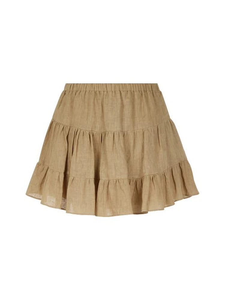 Nocturne Tiered Mini Linen Skirt in Beige at Nordstrom, Size Large