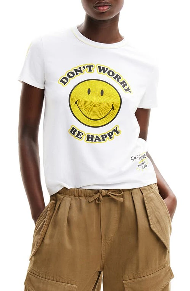 Desigual Smiley Originals Rhinestone T-Shirt White at Nordstrom,