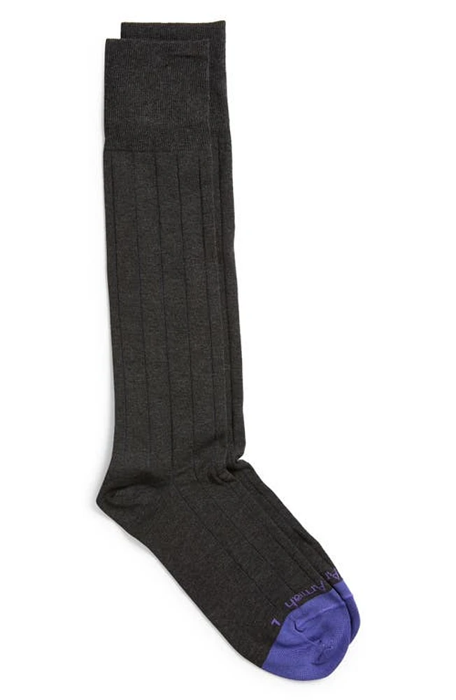 EDWARD ARMAH Pima Cotton Blend Rib Dress Socks in Charcoal at Nordstrom