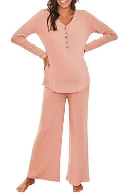 Angel Maternity Isabelle Nursing/Maternity Pajamas & Baby Gown Set Pink at Nordstrom,