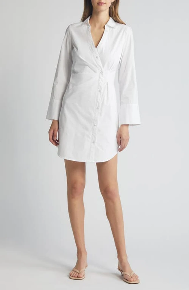 French Connection Isabelle Long Sleeve Asymmetric Shirtdress Linen White at Nordstrom,